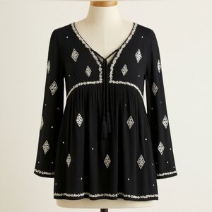 Maurices Black and White Embroidered Tunic
